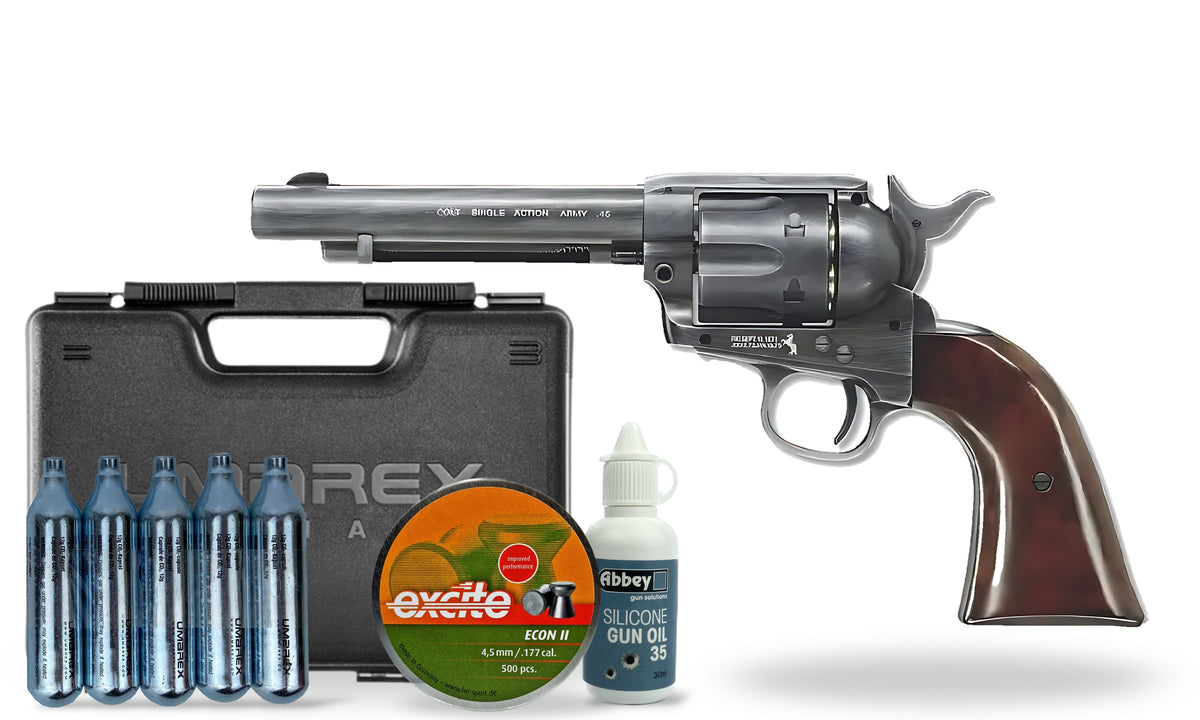 kit-premium Umarex Colt Peacemaker (SAA) .177 pellet Air Pistol - Antique Finish Premium Combo