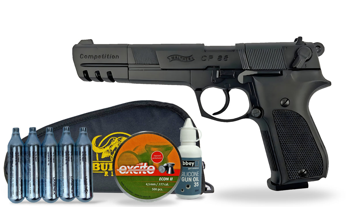 kit-standard Walther CP88 Competition Black 6in Pellet Air Pistol Standard Combo
