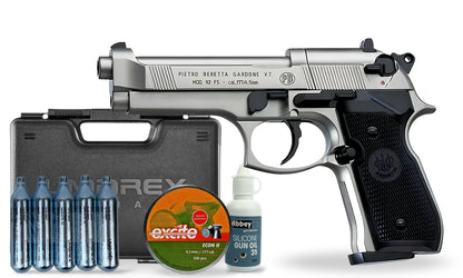 kit-premium Beretta M92 FS Custom Nickel Pellet Air Pistol Premium Combo