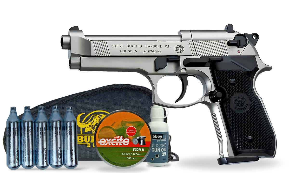 kit-standard Beretta M92 FS Custom Nickel Pellet Air Pistol Standard Combo