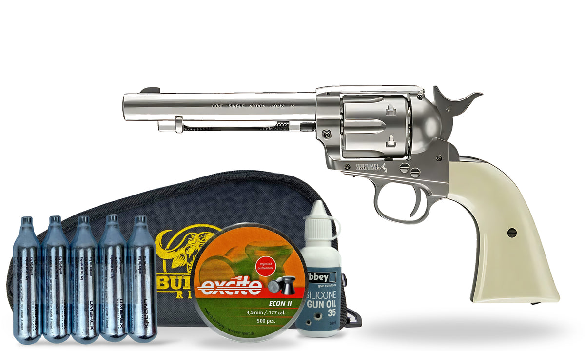 kit-standard Umarex Colt Peacemaker (SAA) .177 pellet Air Pistol - Nickel Finish Standard Combo