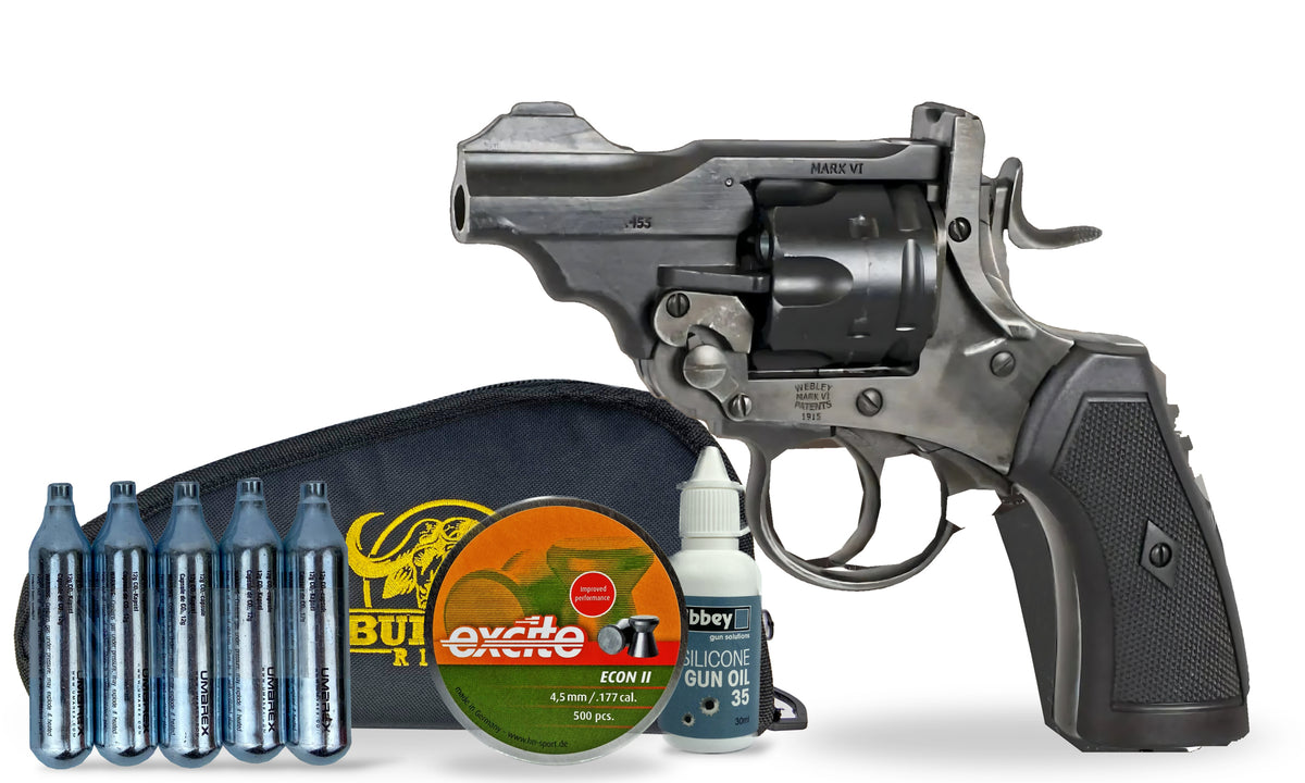 kit-standard Webley MK VI 2.5in .177 CO2 Pellet Revolver - Aged Finish Standard Combo
